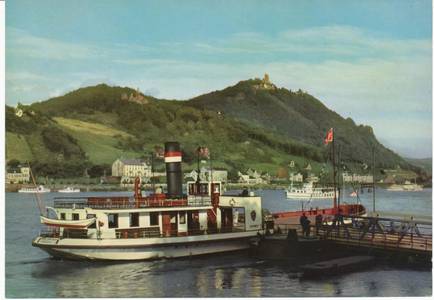 Historische Ansichtskarte mit Fähre am Rhein