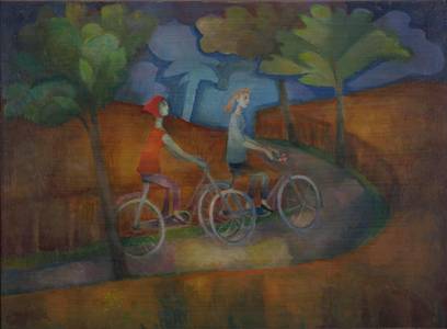 2 Radfahrer in bunter Landschaft