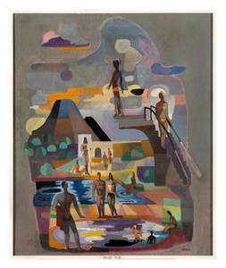 Carlo Mense (1886–1965), Schwimmbad (in Königswinter), um 1960, Städtische Museen Rheine