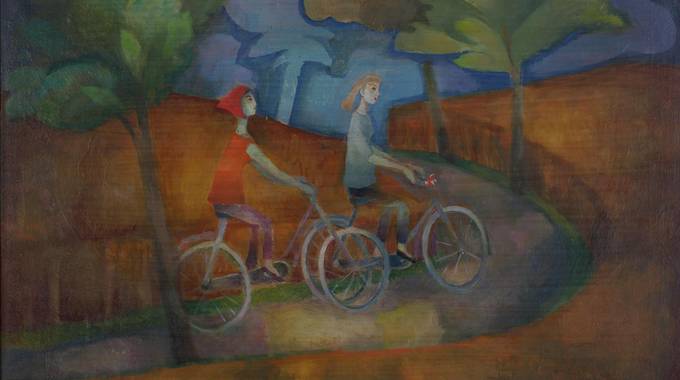 2 Radfahrer in bunter Landschaft