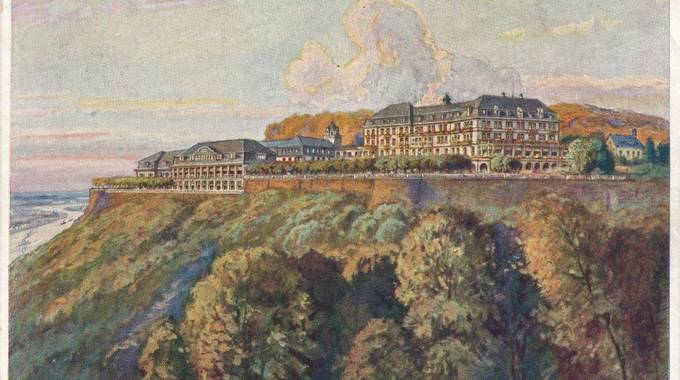 Ansicht des Petersberg, Ansichtskarte um 1930 © Siebengebirgsmuseum Ansichtskarte mit Illustration des Petersberg, entstanden um 1930