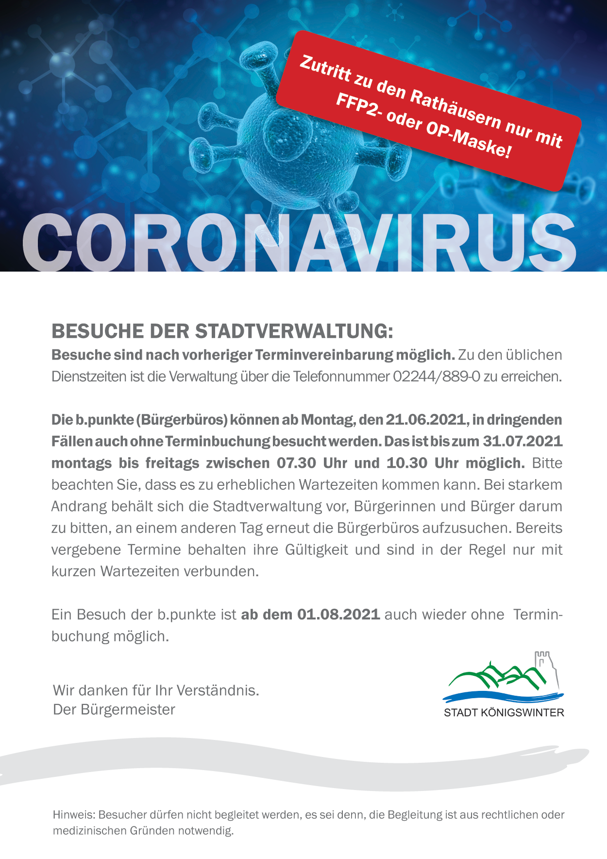 Besuche der Stadtverwaltung / b.punkte bis 31.07.21