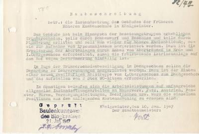 Der Stadtbaumeister beschreibt den Zustand der Höheren Knabenschule in Königswinter