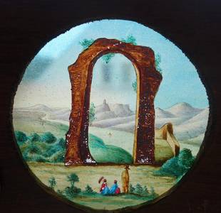 Laterna-magica-Bild „Rolandsbogen“, Glas, handbemalt, vermutlich englisch, um 1860