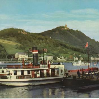 Historische Ansichtskarte mit Fähre am Rhein
