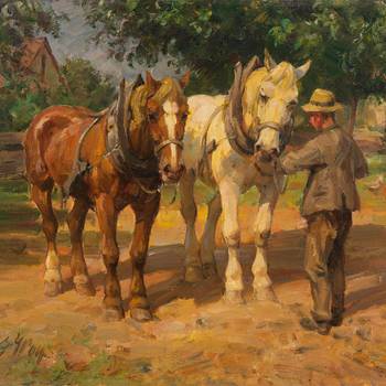 Georg Wolf, Bauer mit zwei Pferden im Geschirr, um 1910 © Bonn, Dr. Axe-Stiftung 02 wolf georg