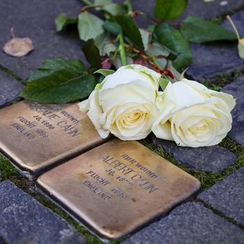 Stolpersteine und weiße Rosen