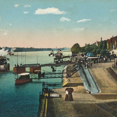 Colorierte Ansichtskarte des Rheins