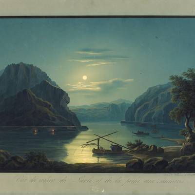 Johann Ludwig Bleuler (1792-1840) Der Loreleyfelsen im Mondschein, vor 1840 Gouache Bonn, Sammlung RheinRomantik