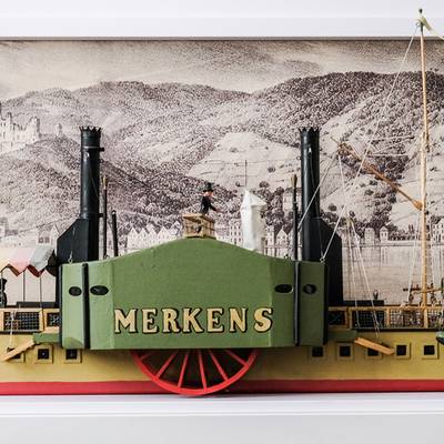 Ein Modell des Raddampfschiffes &#34;Merkens&#34;