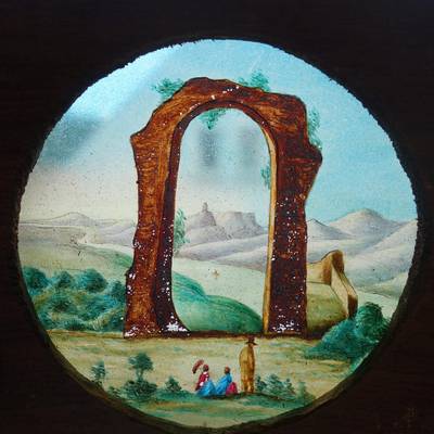 Laterna-Magica-Bild „Rolandsbogen“, Glas, handbemalt, um 1860