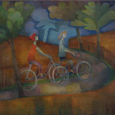 2 Radfahrer in bunter Landschaft