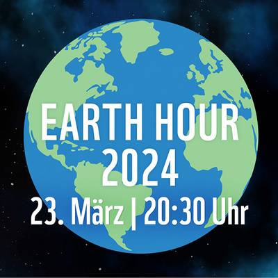 Das Bild zeigt die Erde aus dem All und die Daten zur Earth Hour