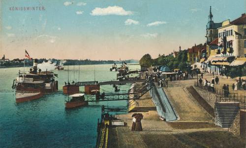 Colorierte Ansichtskarte des Rheins