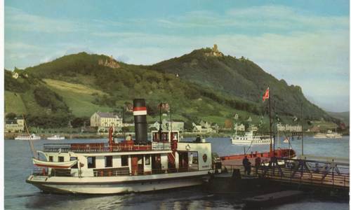 Historische Ansichtskarte mit Fähre am Rhein