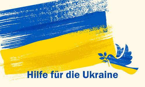 Flagge und Friedenstaube: Ukraine-Hilfe