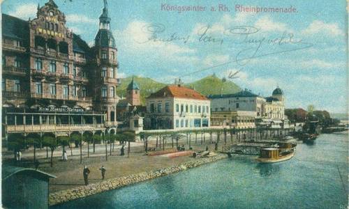 Historische Ansichtskarte der Rheinpromenade Königswinter, um 1900 © Siebengebirgsmuseum Historische Ansichtskarte der Rheinpromenade Königswinter, um 1900