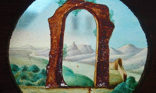 laterna magica bild rolandsbogen , glas, handbemalt, vermutlich englisch, um 1860, © privatbesitz ©Privatbesitz