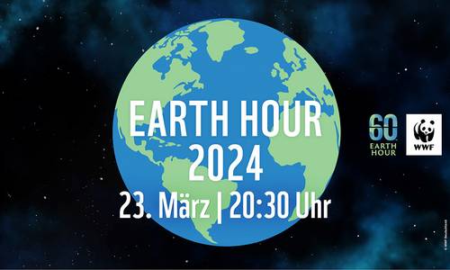 Das Bild zeigt die Erde aus dem All und die Daten zur Earth Hour
