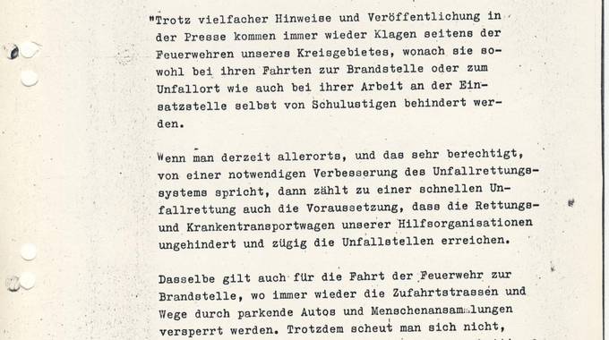 Schriftstück mit Appell des Kreisbrandmeisters an die Bevölkerung