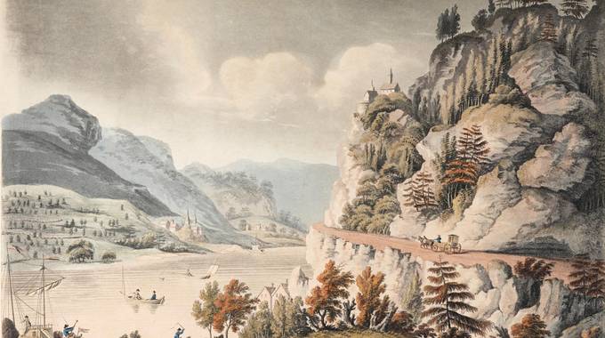 Aquatinta-Bild Der Rhein bei Remagen