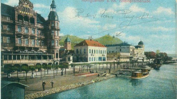 Historische Ansichtskarte der Rheinpromenade Königswinter, um 1900 © Siebengebirgsmuseum Historische Ansichtskarte der Rheinpromenade Königswinter, um 1900